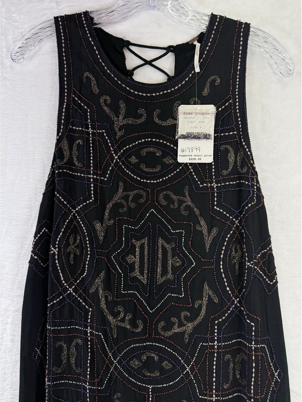 Free People Dress 6 Womens Black Sleeeveles Beaded Boho New NWT *FlawRead